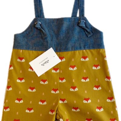 Unisex Romper Shorts – Mustard With Foxes