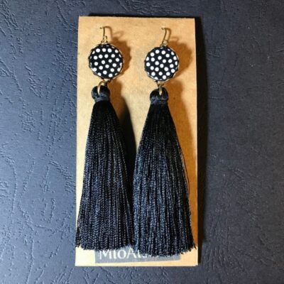 Long Tassel Earrings(black And White Dot Patterns + Black Tassels)