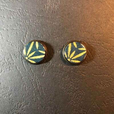 Stud Earrings(navy And Gold Flower Patterns)