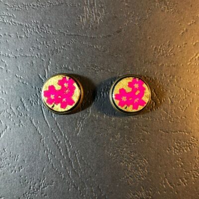 Stud Earrings(gold And Pink Flower Patterns)