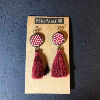 Short Tassel Earrings(dark Red And White Dots + Maroon Red Tassels)