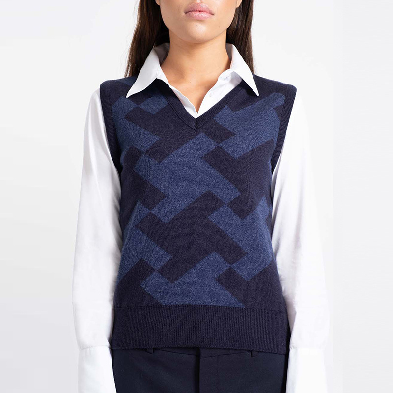 Women's 'Miss Madison' Knit Vest Navy Merino - Nelson Market
